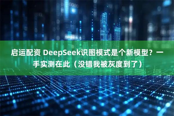 启运配资 DeepSeek识图模式是个新模型？一手实测在此（没错我被灰度到了）